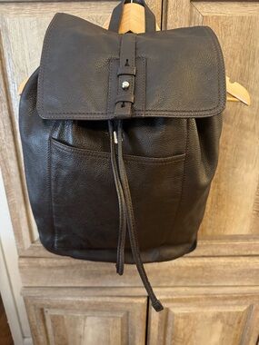 Women’s Cole Haan Brown Genuine Leather Backpack - Classic Drawstring Daypack